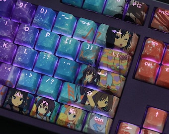 108 Cute Anime Music Girls Keycaps Set –  Anime-Inspired PBT Dye Sublimation OEM Profile Backlit Keycap for Gaming & Mechanical Keyboard