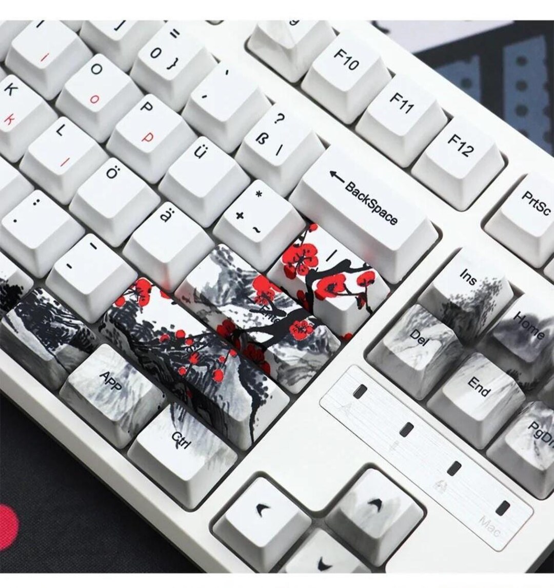 128 Keys Plum Blossom PBT Keycaps OEM Profile – Custom Dye Keys for 61 ...