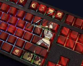 Fairy Tail Erza Scarlet Anime Keycaps 108 Keys PBT Dye Sublimation Cherry Profile Mechanical Keyboard Keycap for MX Switch Gaming Keyboards