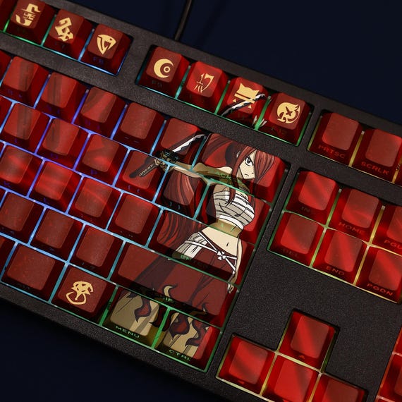 Fairy Tail Erza Scarlet Anime Keycaps 108 Keys PBT Dye Sublimation Cherry Profile Mechanical Keyboard Keycap for MX Switch Gaming Keyboards