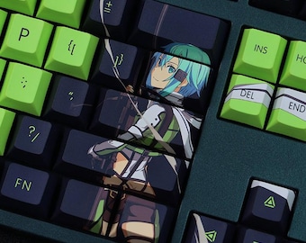 Juego de teclas Blue Sniper Shino / 108 teclas / Perfil Cherry con sublimación de tinta PBT – Teclas para juegos de anime / Teclas Sword Art Online Asada Shino