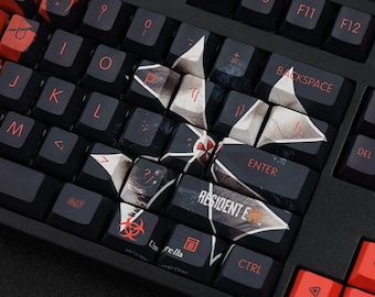 Teclas Edición Superviviente Oscuro / Juego de teclas retroiluminadas estilo anime PBT de 108 teclas para teclados mecánicos ANSI 61, 87, 104 y 108 / Superviviente de Terror