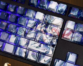 108 Keys Aemeath Anime Keycap Set | PBT Backlit Keycaps | Mechanical Keyboard | Cherry MX | Compatible with ANSI Layout | Keyboard Decor Cap