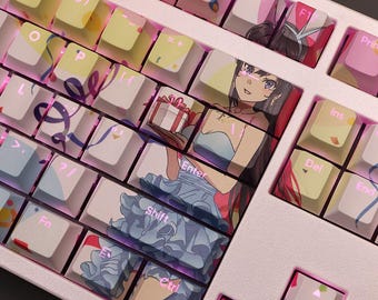 Juego de 108 teclas con diseño de conejita Sakurajima Mai, teclas estilo anime PBT RGB, perfil cereza retroiluminado, actualización de teclado mecánico para juegos
