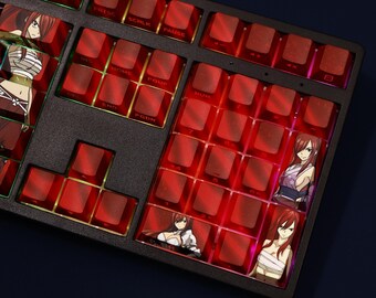 Teclas de anime Fairy Tail Erza Scarlet de 108 teclas PBT con sublimación de tinta y perfil cereza para teclados mecánicos MX Switch Gaming.