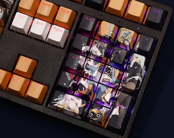 Juego de 108 teclas estilo anime de chica de acción - Teclas PBT con perfil cereza retroiluminado para teclados mecánicos de juegos MX Switch