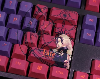 Teclas de 108 teclas estilo Jeanne d'Arc Alter Dark Knight - Juego de teclas PBT RGB con perfil Cherry y sublimación de tinta para teclados mecánicos MX
