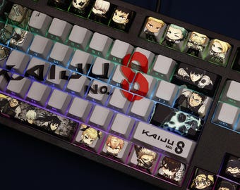 Juego de teclas PBT con retroiluminación lateral Kaiju No. 8 Anime de 108 teclas: teclas de dibujos animados para teclados mecánicos ANSI 61/87/104/108 MX