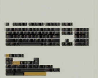 Juego de teclas Obsidian Monarch / 1 juego de teclas PBT de 5 caras con sublimación de tinta / Perfil Cherry / Teclas para juegos negras y doradas para teclados MX Switch