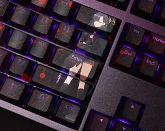 Juego de teclas Azure Melody de 108 teclas con impresión por sublimación de tinta PBT / Teclas retroiluminadas con perfil Cherry inspiradas en el anime para teclados mecánicos ANSI 61, 87, 104 y 108