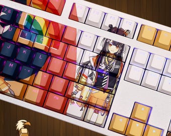 Anime Girl Cartoon Keycaps Set | 108 Keys | PBT Backlit Cherry Profile | Custom RGB Desk Setup  | Dye Sublimated Keyboard Enthusiast Gift