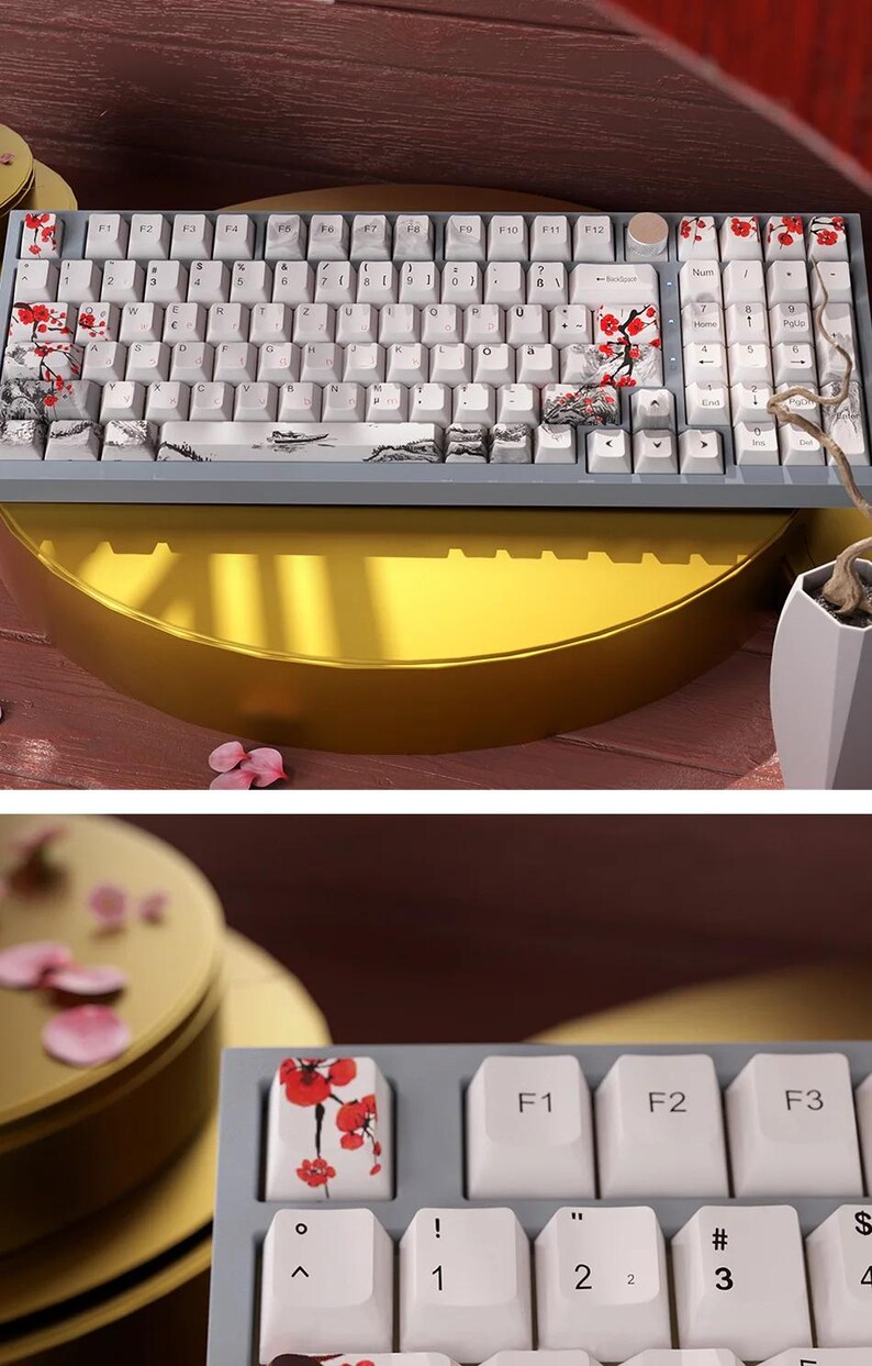 128 Keys Plum Blossom PBT Keycaps OEM Profile – Custom Dye Keys for 61 ...