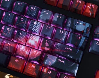 108 Keys Gray Theme Anime PBT Keycaps Set, Cherry Profile Backlit Gaming Keyboard Keycap, Premium Dye Sub Custom Keyboard Collector Gift