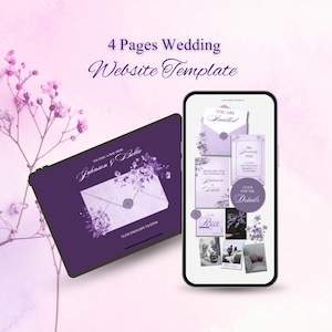 Purple Orchid Evening Bloom Floral Wedding Website Canva Template with RSVP (Digital Download)