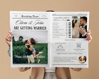 Wedding Newspaper Canva Template, Editable Newspaper Wedding Invitation, DIY Wedding Newspaper Program, Editable Wedding Itinerary Design