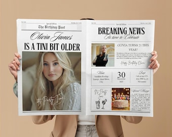 A Tini Bit Older Birthday Newspaper Editable Canva Template