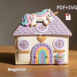 Unicorn Felt House with Rainbow Door – Magical Nursery Decor