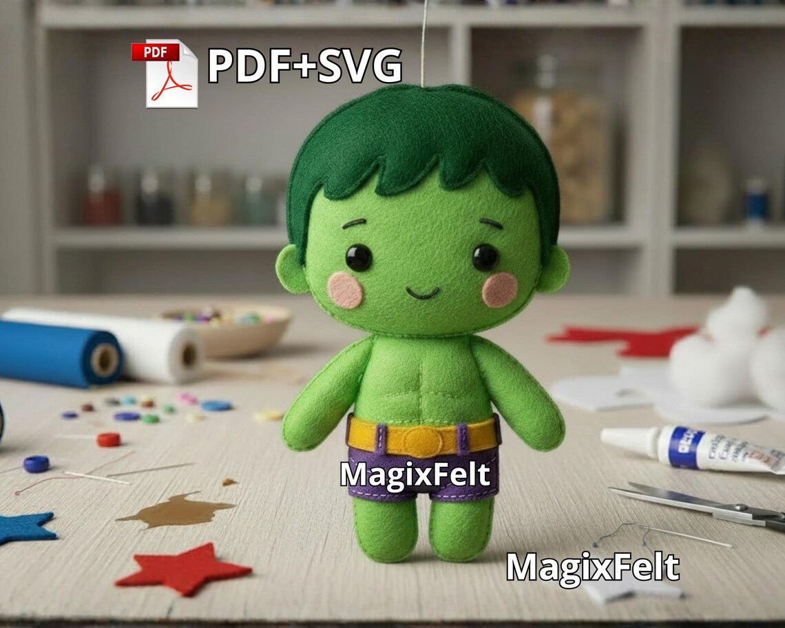 Hulk Felt Doll Pattern – Superhero Plush PDF+SVG Tutorial (digital ...