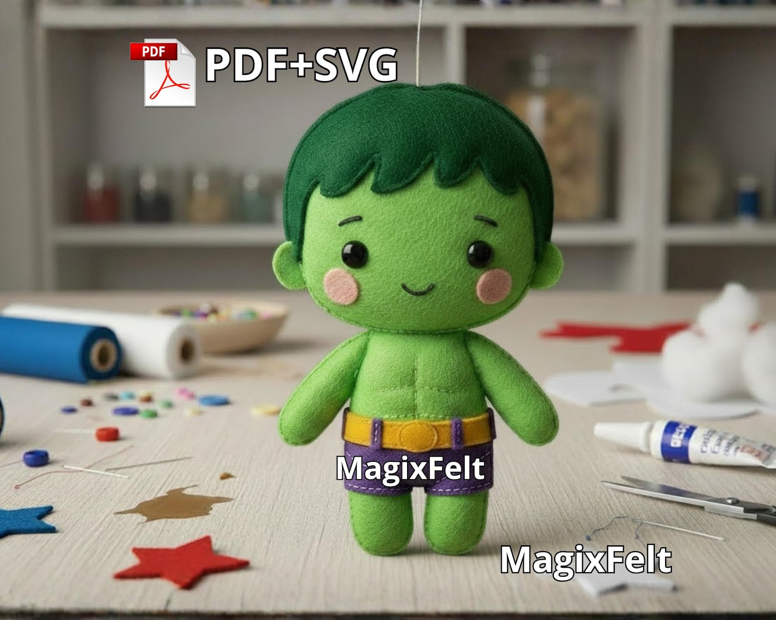 Hulk Felt Doll Pattern – Superhero Plush PDF+SVG Tutorial (digital ...