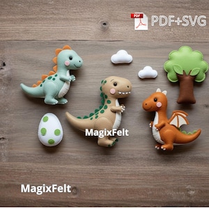Felt Dinosaur Sewing Pattern – Plush Dino Toys, Nursery Decor (PDF Pattern, SVG Files Included)