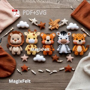 Jungle Safari Felt Animals Set – Lion, Giraffe, Tiger, Zebra & Leopard