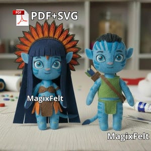 Avatar Couple Felt Doll Pattern – Blue Warrior & Forest Princess PDF Sewing Tutorial DIY