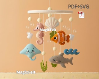 Felt Sea Animals Baby Mobile PDF Pattern – Ocean Nursery Decor (SVG)