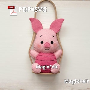 Filtbilberlock till Nasse, Nalle Puh-nyckelring, Rosa Gris-backspegel (PDF+SVG-mönster)