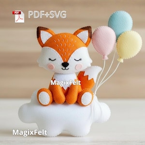 Felt Fox on Cloud with Balloons – PDF Sewing Pattern