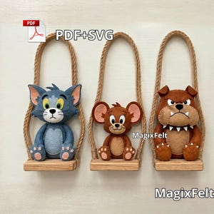 Tom Jerry & Spike Felt Car Mirror Hanger Pattern PDF – DIY Plush Sewing