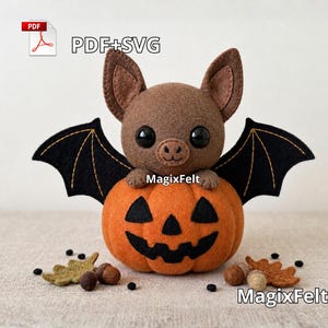 Halloween Bat Jack-o'-Lantern Felt Pattern | Plush Sewing Template (PDF+SVG)