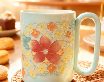 Taza de cerámica floral pintada a mano: regalo artesanal personalizado