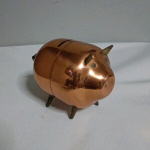 Vintage Coppercraft Guild Copper & Brass Piggy Bank With Curled Tail 1970s