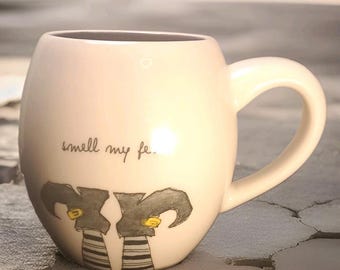 Rae Dunn Smell My Feet Coffee Mug Witch Legs Halloween Rare Retired Magenta