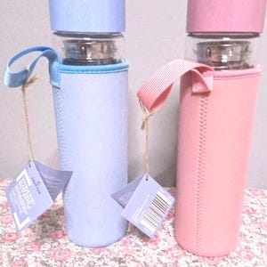 Crofton Double Wall Glass Cold Brew Bottle. Set Of 2 Pink And Blue New