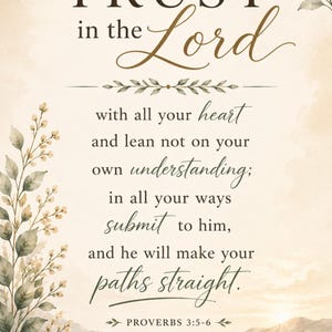Proverbs 3:5-6 Wall Art | Trust Lord Bible Verse, Neutral Farmhouse Scripture Download