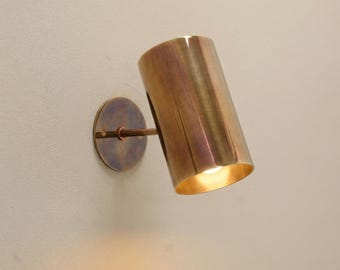 Mid Century Modern Brass Wall Sconce - Industrial Adjustable Cylinder Wall Light - Minimalist Bedside Reading Lamp Wall Fixture
