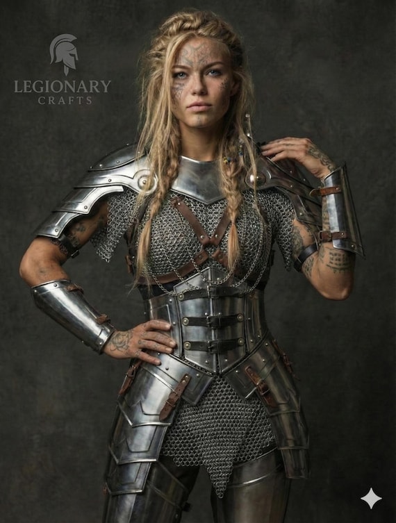 Brave Lady Armor Pauldrons,Gorget,Chainmail Armor - Perfect for Renaissance Fairs & Displays