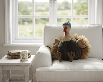 Handmade Amigurumi Turkey Plush: Soft Fall Decor, Cozy Cuddly Toy