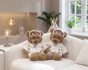 Personalized Teddy Bear in Pajama with Embroidered Initial, Soft Plush, Keepsake Gift for Baby.