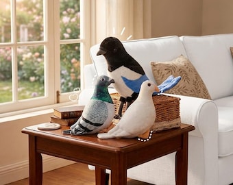 Bird Plush Toy – Pigeon or Magpie Stuffed Animal for Home Decor or Gift