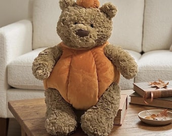 Jellycat Pumpkin Teddy Bear Plush Toy, Cozy Fall Decor, Soft Stuffed Animal