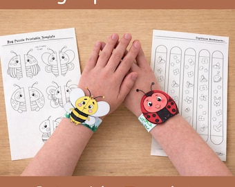 Bug Paper Bracelet Craft Activity, Kids Coloring DIY (Digital Download)