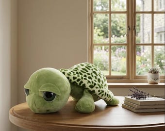 Sea Turtle – Handmade Forest Green Stuffed Animal, Quirky Tortoise Nursery Plush Decor, Unique Soft Ocean Toy, Nature Lover Gift,