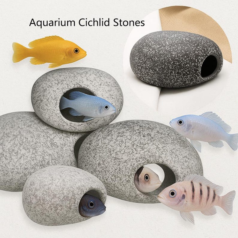 Cichlid Stone Cave Set | Natural Rock Decor for Fish Tank & Breeding ...