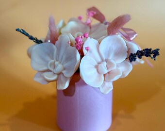 Ramo de orquídeas: cera de soja floral hecha a mano con purpurina de mica, regalo decorativo de cera floral.