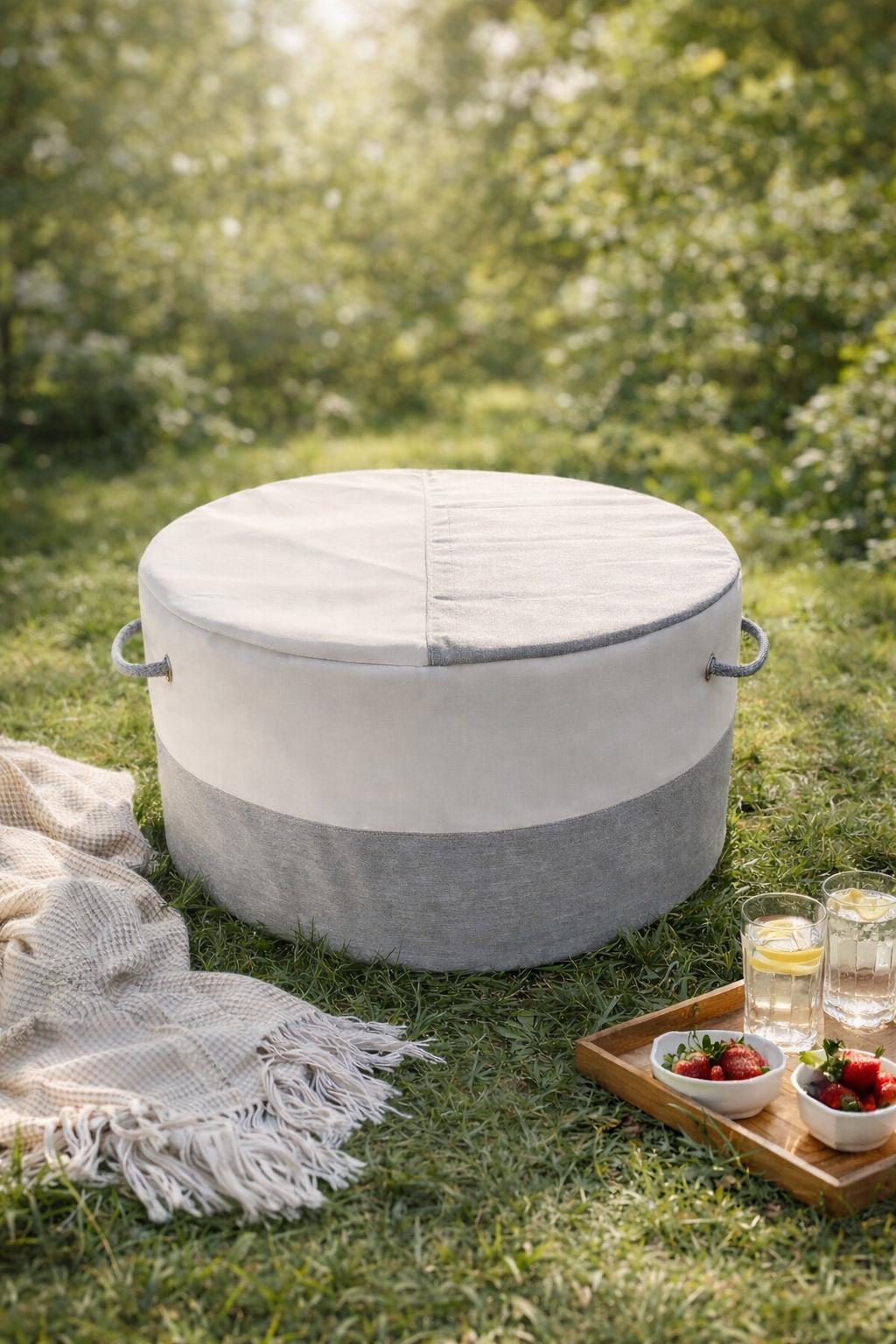 Pouf Rond Xl En Voile De Bateau Recyclée, Pouf Design Gris Et Blanc, Grande Assise Moderne, Déco Marine, Fait Main France, Pièce Unique