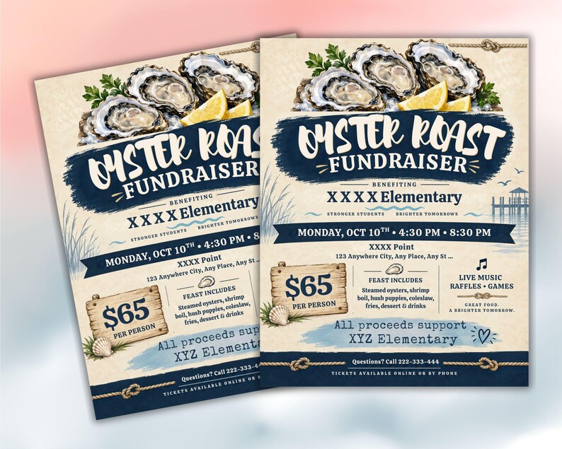 Gift Raffle Border Editable Oyster Roast Fundraiser Flyer Template (canva) - Etsy UK