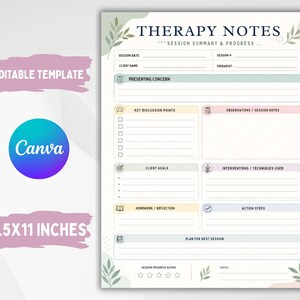 Modèle de notes de séance de thérapie, formulaires imprimables pour psychologues, journal modifiable (PDF)