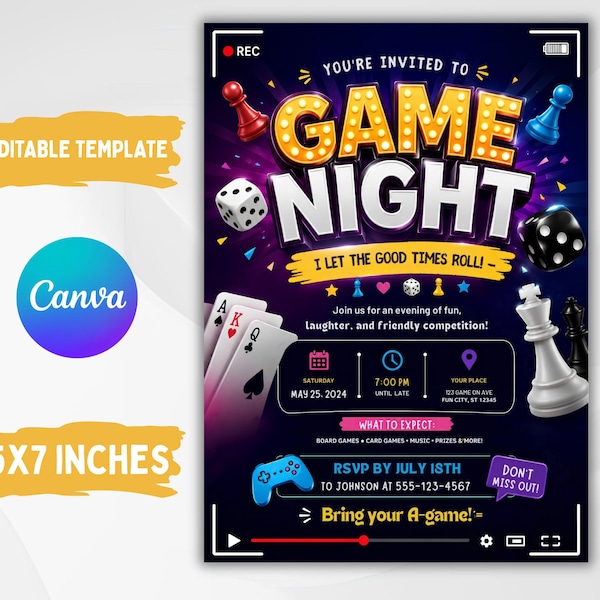 Invito video modificabile per serata giochi – Modello per festa in casa con giochi da tavolo